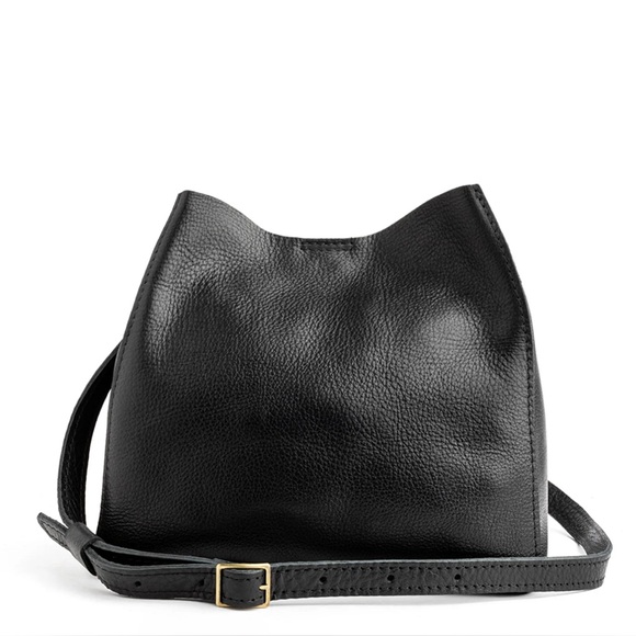 Portland Leather Handbags - Portland Leather Butterfly Bucket Bag in Pebbled Black Leather